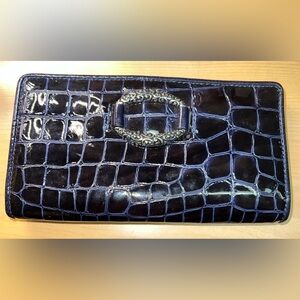 Brighton Black Blue Croc Embossed Leather Wallet Organizer ID Window